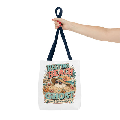 Resting Beach Ghost Tote Bag | Cute Halloween Beach Ghost Illustration