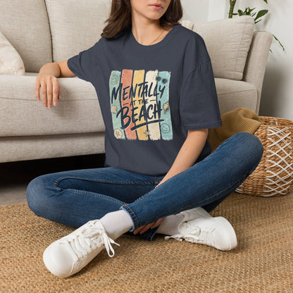 Mentally at the Beach T-Shirt | Retro Stripes, Sunglasses & Seashells