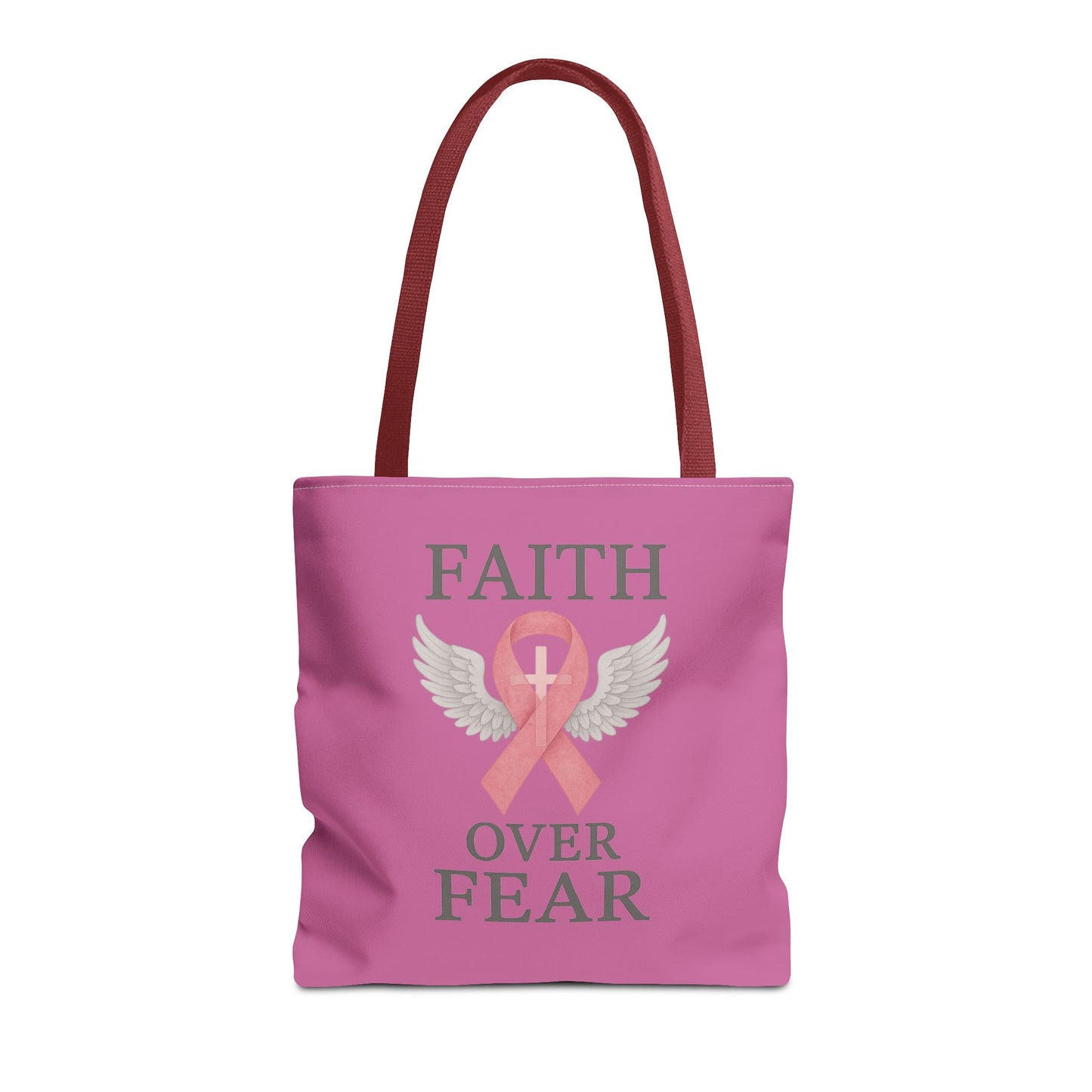 Faith Over Fear Tote Bag - Inspirational, Pink Ribbon, Breast Cancer Awareness, Motivational Gift, Everyday Use