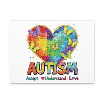 Autism Heart Puzzle Rainbow Butterflies Canvas | Accept Understand Love