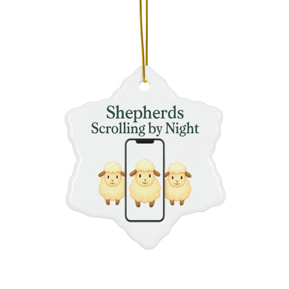 Ceramic Ornaments, Shepherds Scrolling by Night, Christmas Tree Decoration, Holiday Gift, Religious Ornament, Nativity Scene Decor, 2-Side