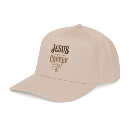 Jesus & Coffee First Mid Profile Baseball Cap | Christian Script Logo
