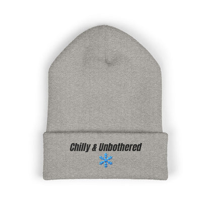 Chilly & Unbothered beanie | Embroidered cuffed knit hat, snowflake design