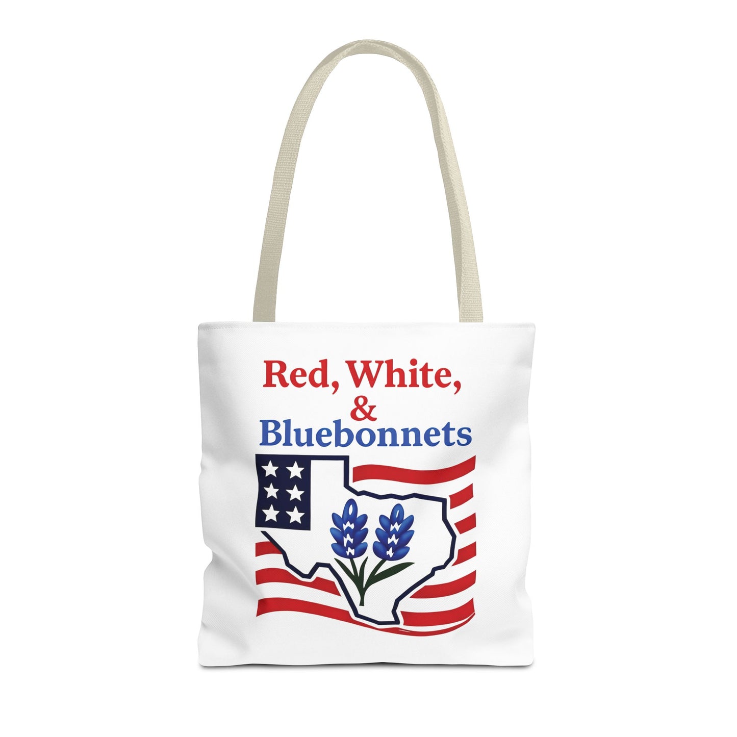 Texas Patriot Tote Bag, Red White and Bluebonnets, Independence Day Accessory, Summer Travel Bag, Gift for Texans, Stylish Grocery Tote