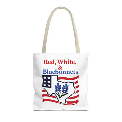 Texas Patriot Tote Bag, Red White and Bluebonnets, Independence Day Accessory, Summer Travel Bag, Gift for Texans, Stylish Grocery Tote