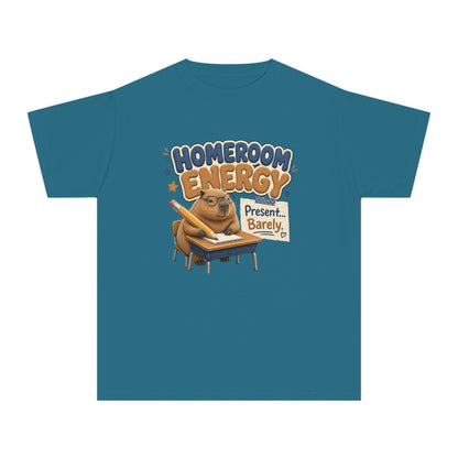 Homeroom Energy Sloth on Desk Youth Tee | Funny School Illustration