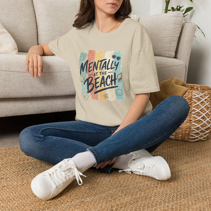 Mentally at the Beach T-Shirt | Retro Stripes, Sunglasses & Seashells