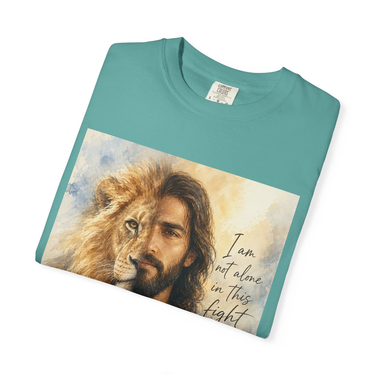 Jesus Lion Graphic T-Shirt — "I Am Not Alone in This Fight" Christian Faith Tee