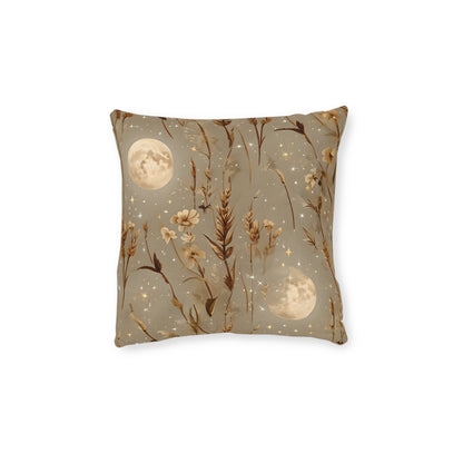 Celestial Floral Square Pillow - Cozy Decor, Moonlight Dreams, Boho Home Accents, Elegant Gift for Her, Bedroom Knickknack, Harvest Moon