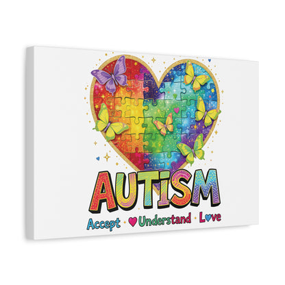 Autism Heart Puzzle Rainbow Butterflies Canvas | Accept Understand Love