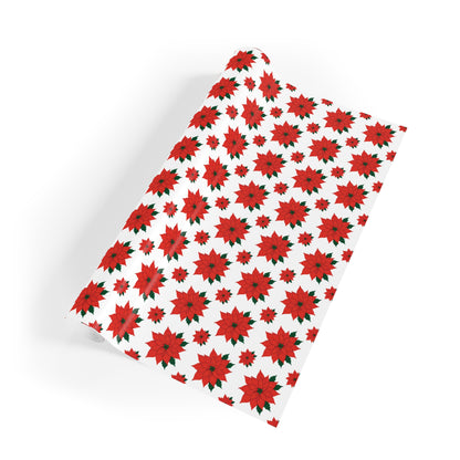 Red Poinsettia Pattern Gift Wrapping Paper Roll | Holiday Wrapping Paper