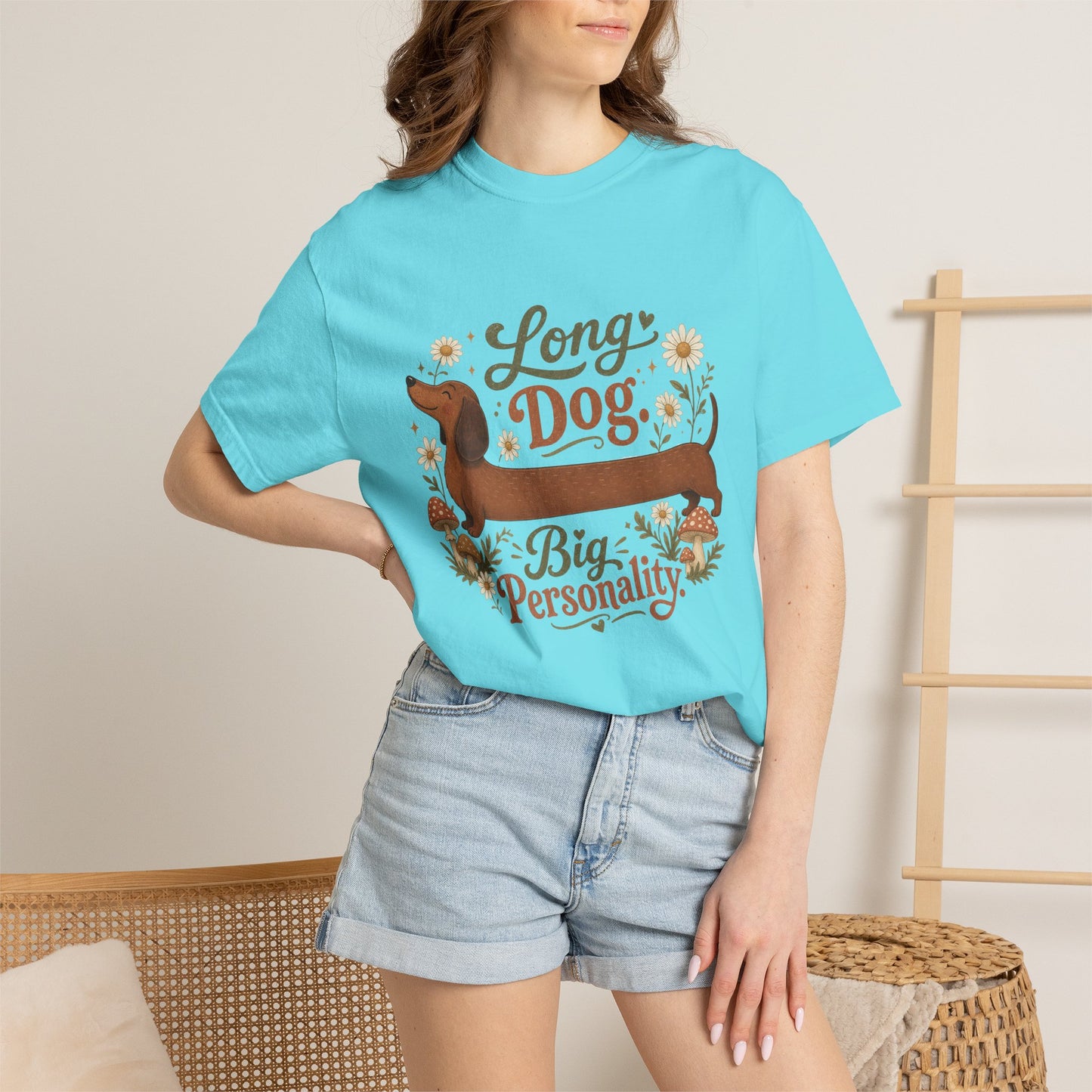 Long Dog Big Personality Dachshund T-shirt | Cute Sausage Dog Floral Design