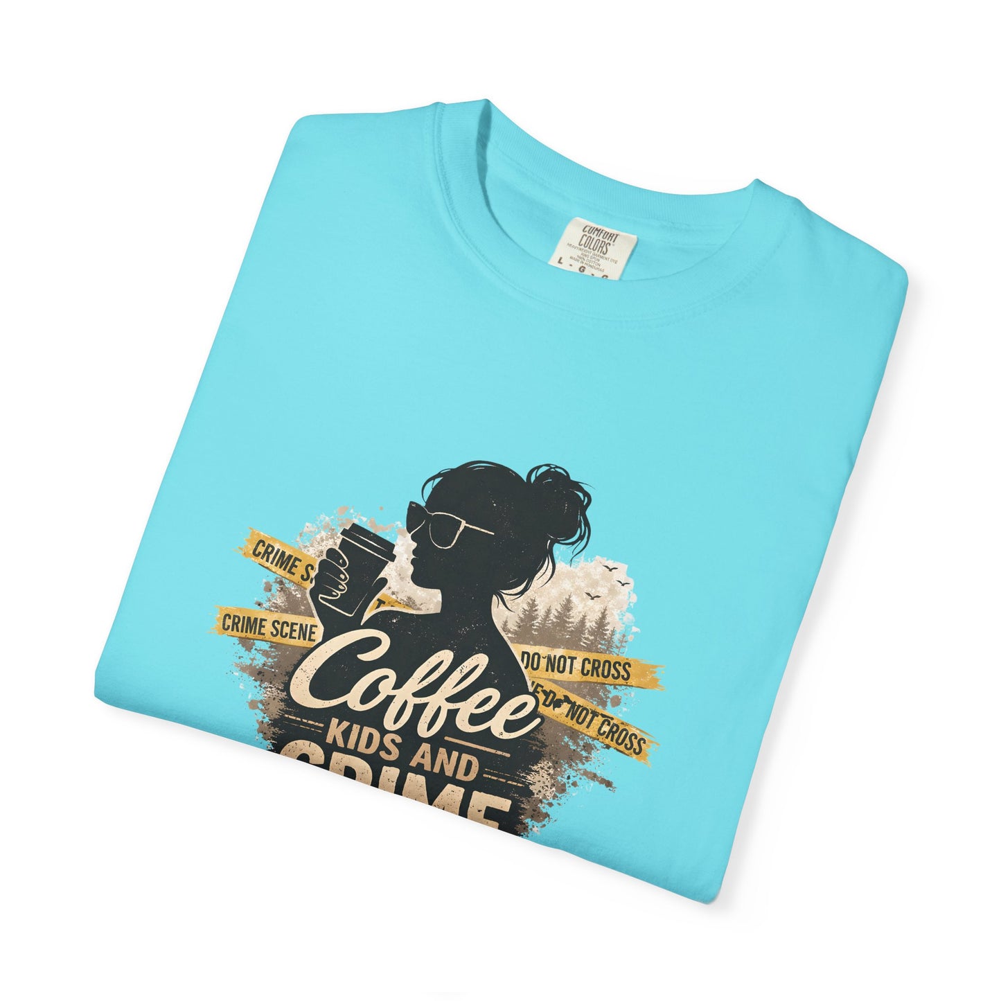 Coffee Kids and Crime Podcast Mom T-Shirt | Coffee Mug Silhouette Tee