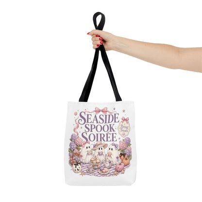 Seaside Spook Soiree Tote Bag | Halloween Ghost Picnic Illustration