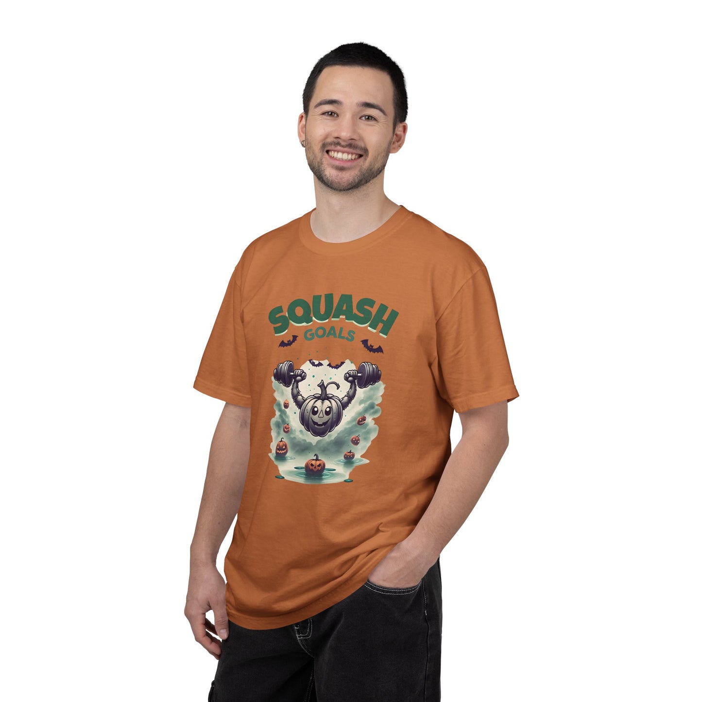 Halloween Fitness T-Shirt, Squash Goals Tee, Pumpkin Workout Shirt, Spooky Gym Wear, Fall Exercise Top, Unisex Apparel