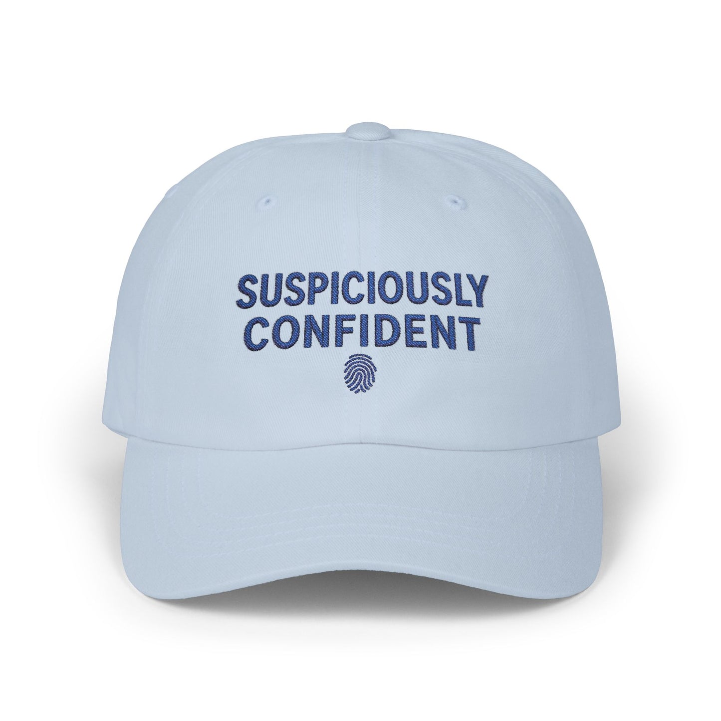 Suspiciously Confident Dad Cap | Embroidered Text, Fingerprint Accent