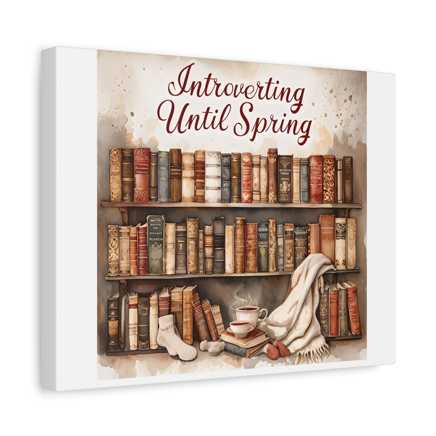 Cozy Wall Art, Introverting Until Spring Quote, Home Decor, Book Lover Gift, Spring Decor, Library Aesthetic