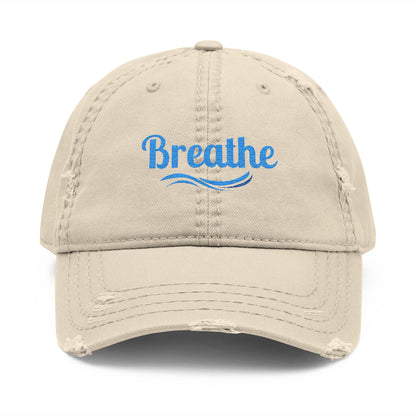 Embroidered "Breathe" Distressed Hat, Mental Health Motivation, Unisex Baseball Cap, Distressed Design, Breathable Headwear