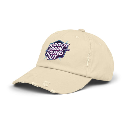 Unisex Distressed Cap with 'Forgot Again, Found Out' Design | Trendy Casual Hat | Gift for Friends | Summer Accessory | Everyday Wear