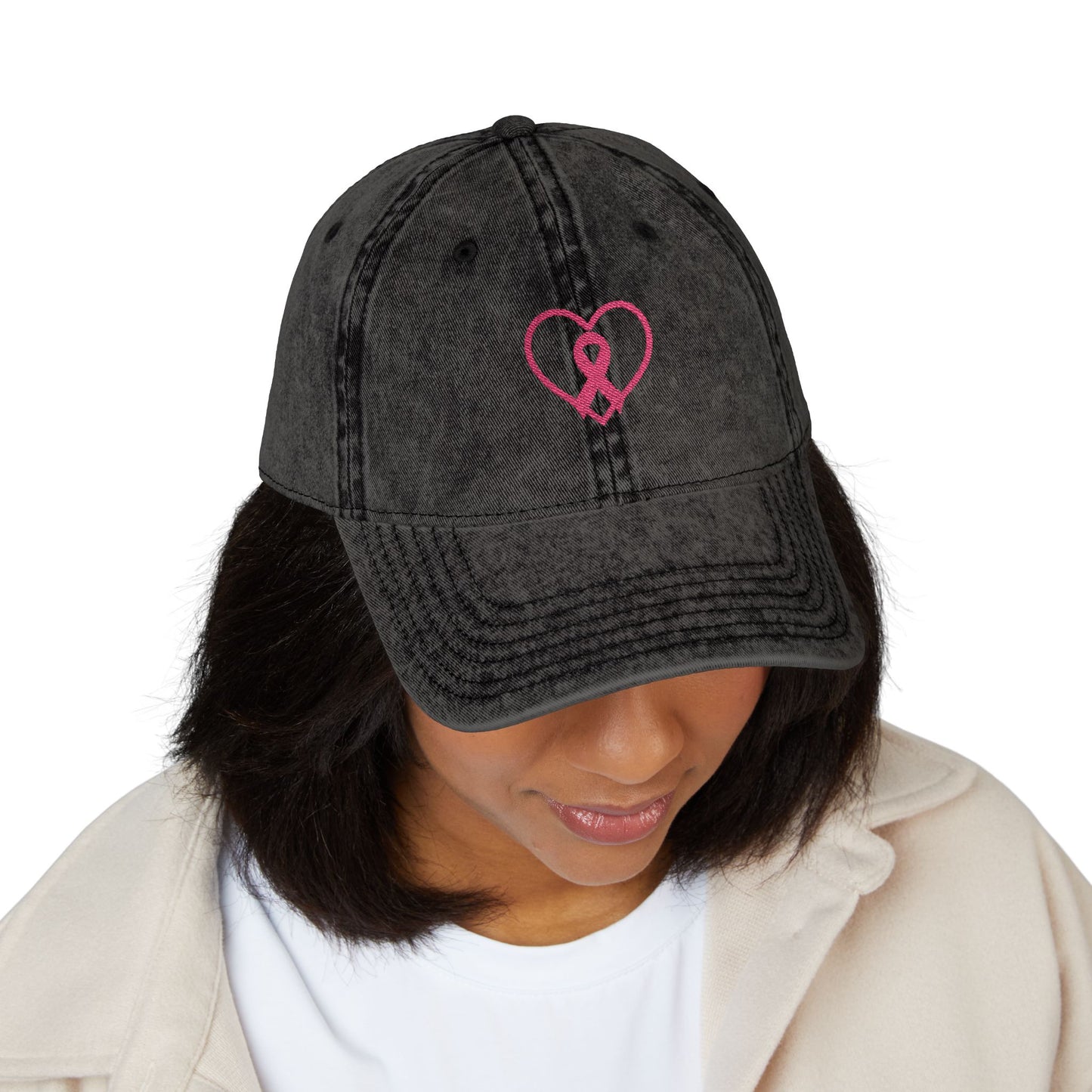 Embroidered Vintage Cap, Breast Cancer Awareness Hat, Pink Ribbon Baseball Cap, Cancer Support Gift, Retro Cancer Survivor Cap