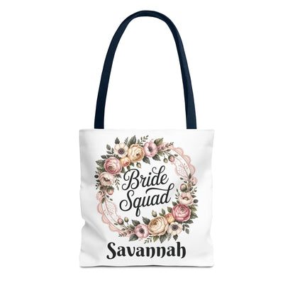 Bride Squad Tote Bag | Floral Wreath, Custom Name Option