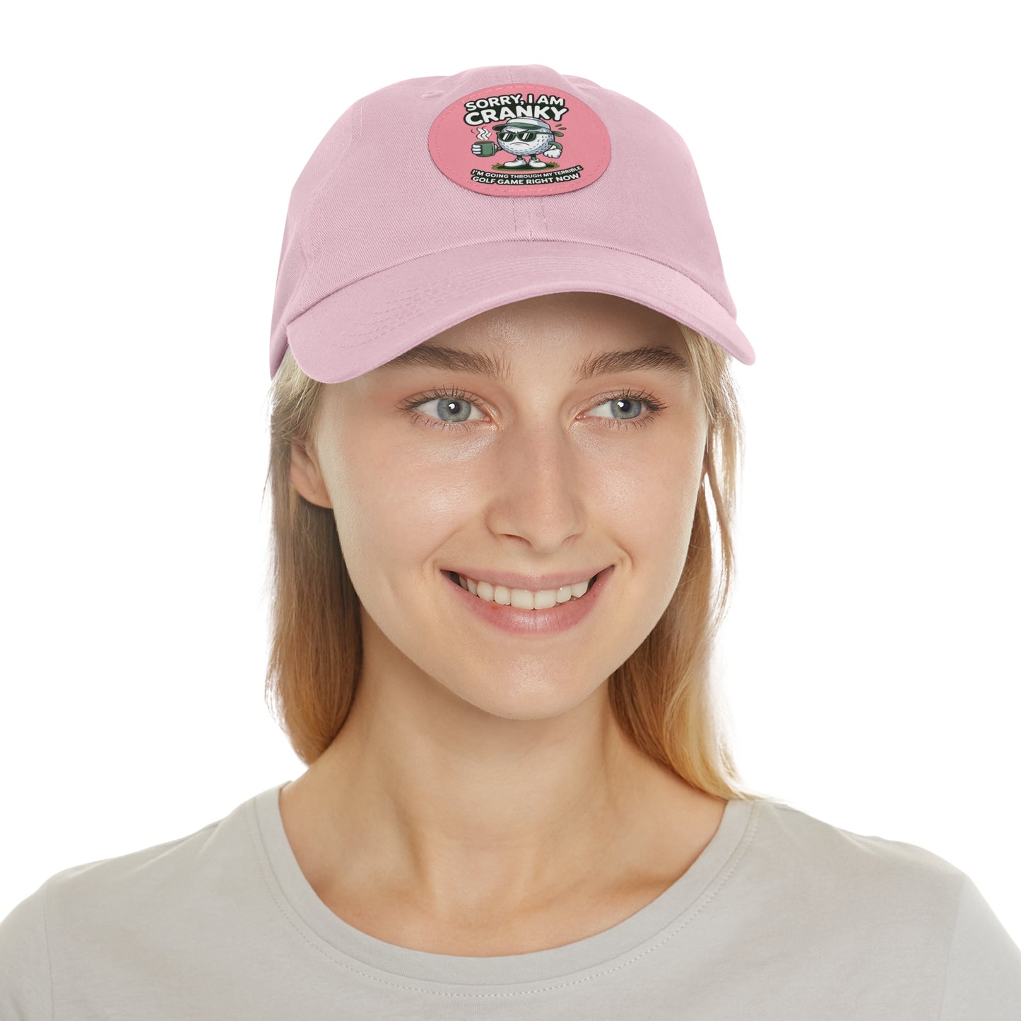 Sorry I Am Cranky golf cartoon Dad Hat | Leather Patch