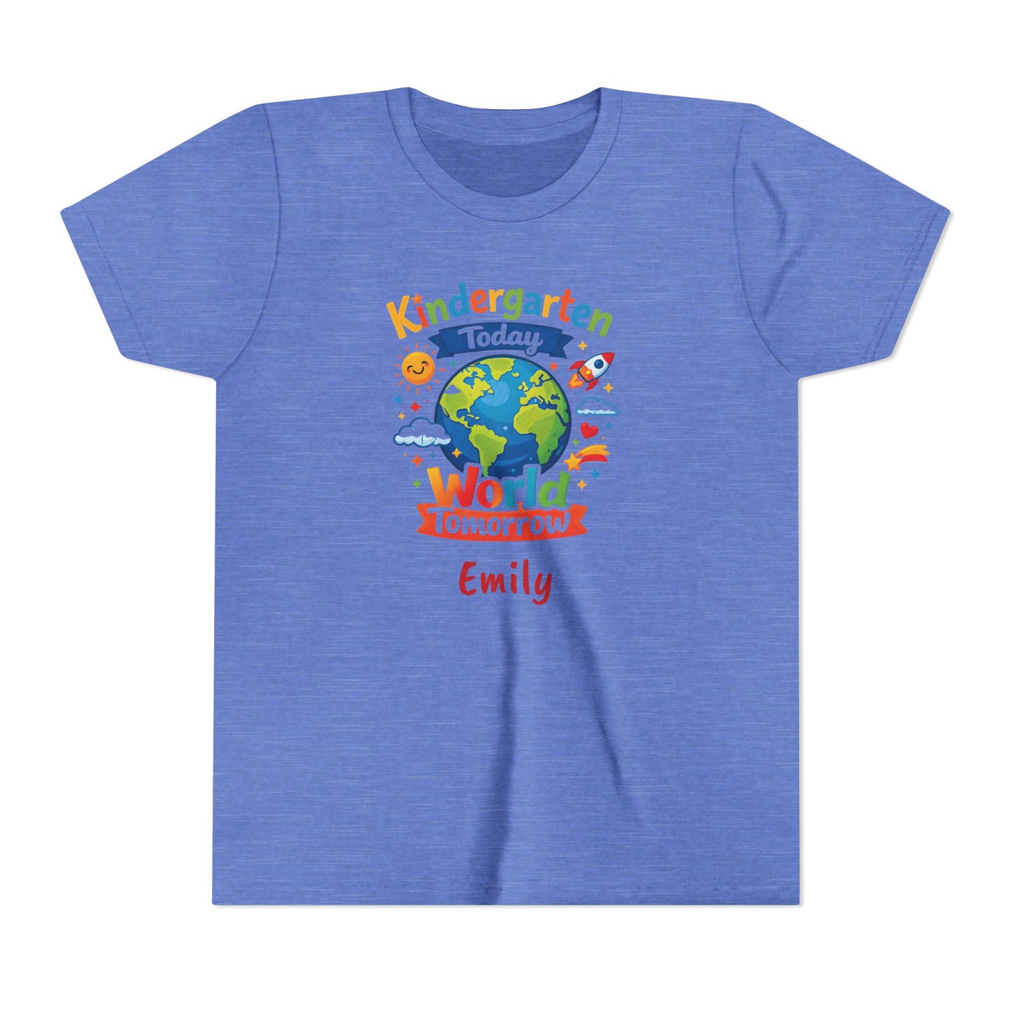 Kindergarten Today World Tomorrow Youth Tee | Personalized Kids Back to School Shirt