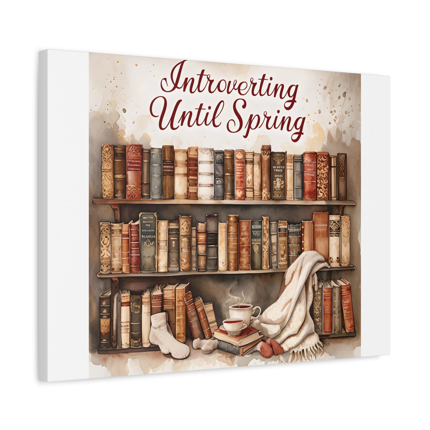 Cozy Wall Art, Introverting Until Spring Quote, Home Decor, Book Lover Gift, Spring Decor, Library Aesthetic
