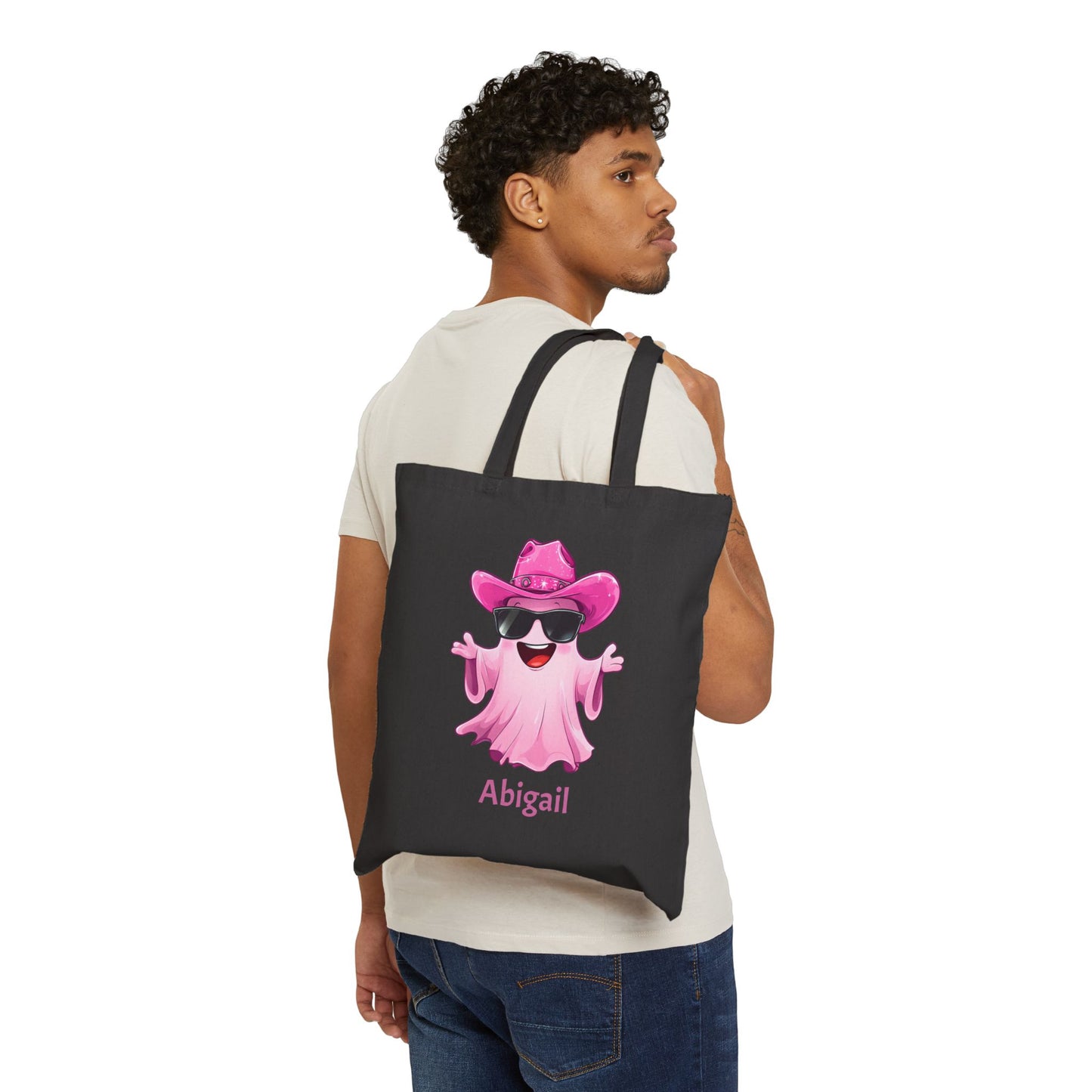 Playful Custom Tote Bag - Fun Pink Ghost Design, Cute Gift for Kids, Shopping, Beach, or Everyday Use