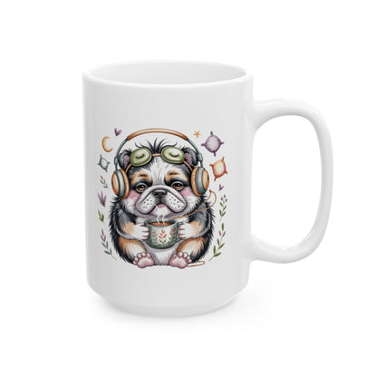 Sleepy Bulldog with Moon and Stars Mug | Ceramic Coffee Tea Cup