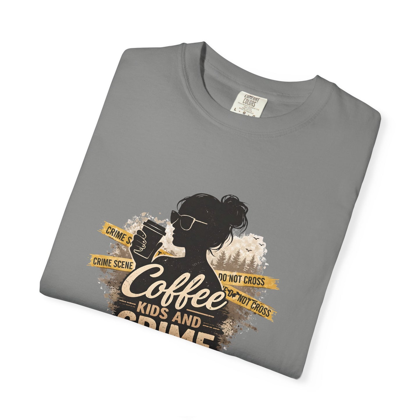 Coffee Kids and Crime Podcast Mom T-Shirt | Coffee Mug Silhouette Tee