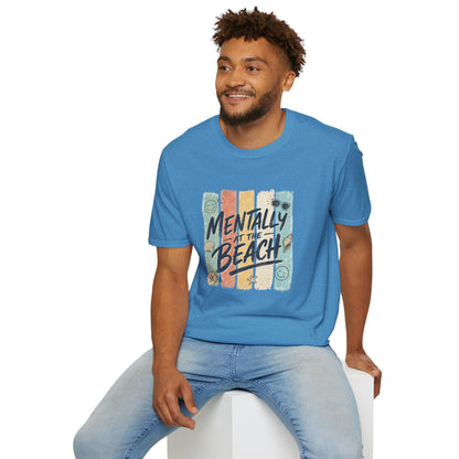 Mentally at the Beach T-Shirt | Retro Stripes, Sunglasses & Seashells