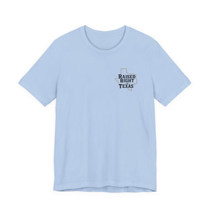 Raised Right in Texas T-Shirt | Texas Outline, Typographic Western Design