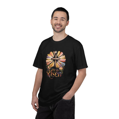 He Is Risen cross sunrise design T-Shirt | Easter faith floral