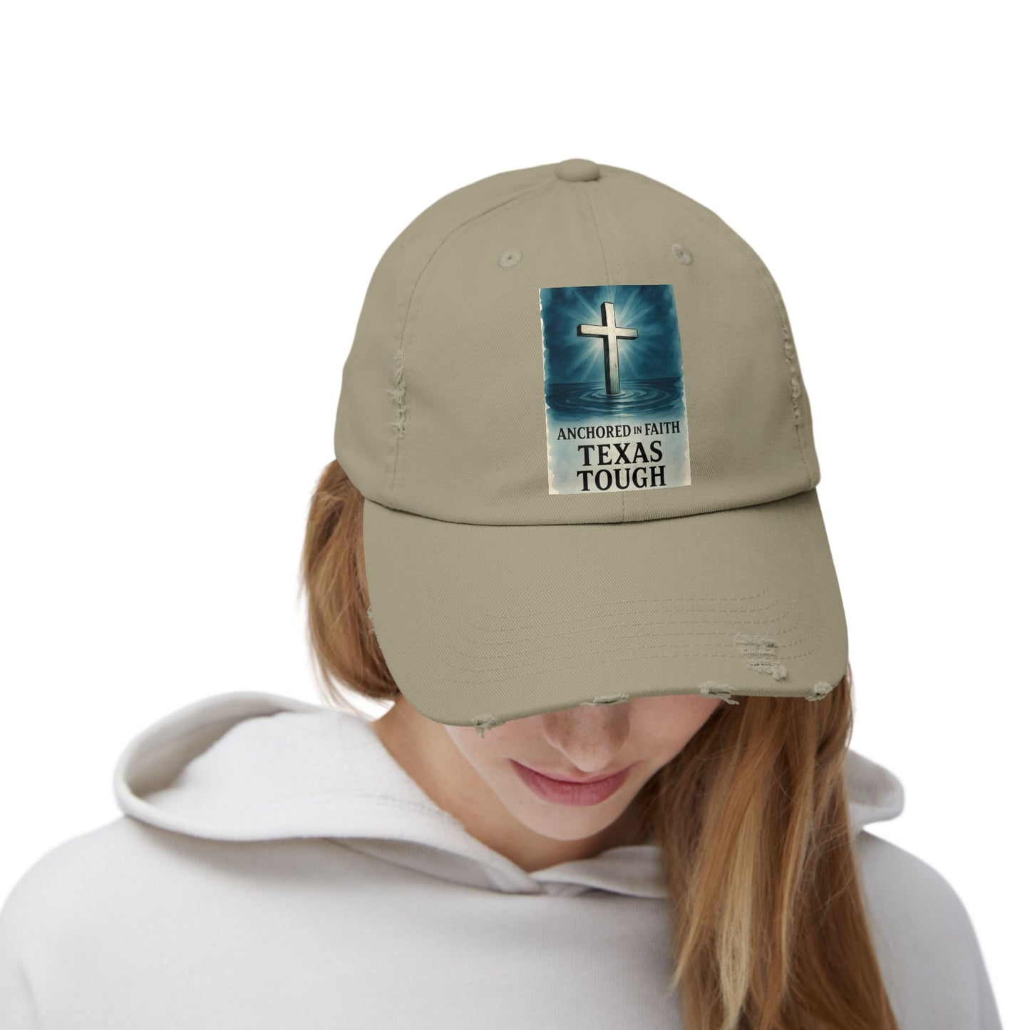 Cap, Anchored in Faith Texas Tough Distressed Hat, Unisex Baseball Cap, Texas Strength Tragedy Gift, Faithful Gift, Inspirational Headwear,