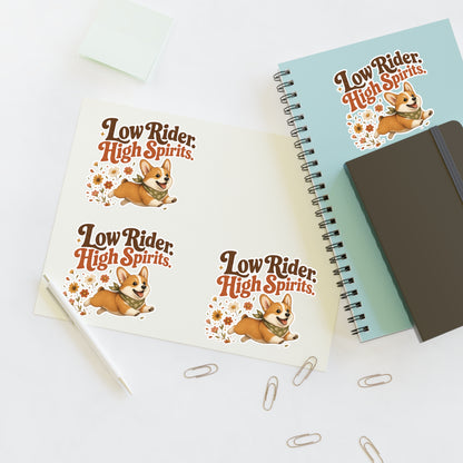 Low Rider High Spirits Corgi Sticker Sheet | Retro Floral Corgi Stickers