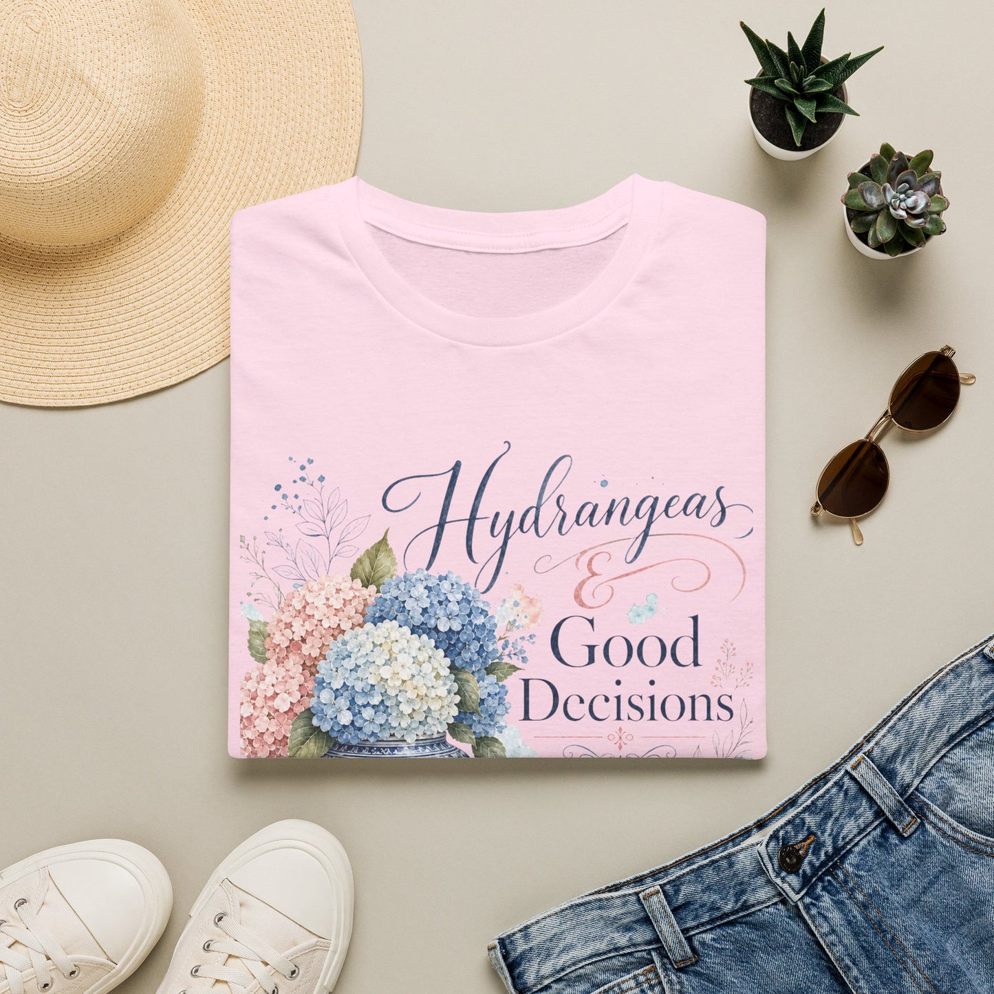 Hydrangeas & Good Decisions T-Shirt | Floral Hydrangea Design