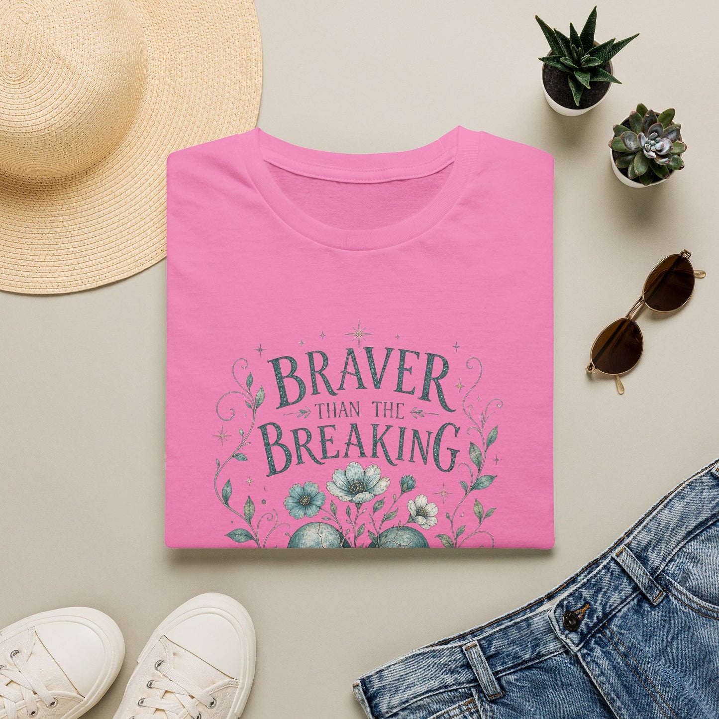 Braver Than The Breaking T-Shirt | Heart Floral Courage Typography