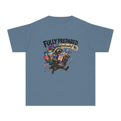 Fully Prepared Raccoon Supplies T-Shirt | Funny Back-to-School Kids Tee