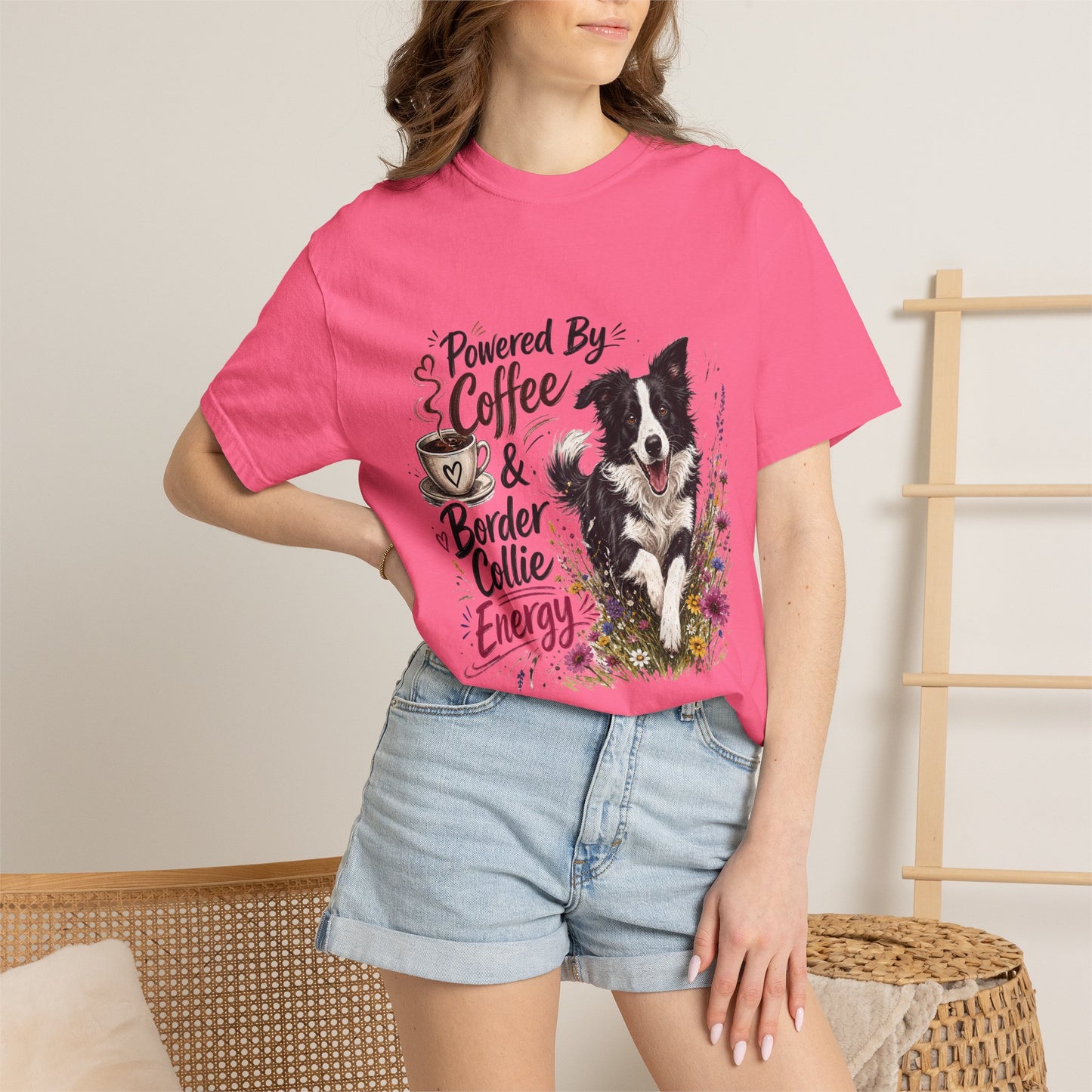 Powered by Coffee & Border Collie Energy T-Shirt | Border Collie Dog Tee