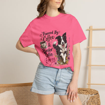 Powered by Coffee & Border Collie Energy T-Shirt | Border Collie Dog Tee