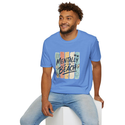 Mentally at the Beach T-Shirt | Retro Stripes, Sunglasses & Seashells
