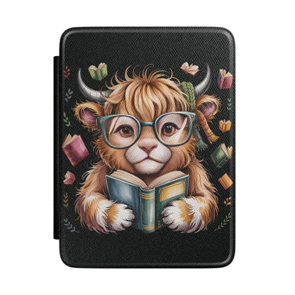 Bookish Highland Cow Kindle Case | Reading Glasses Illustration
