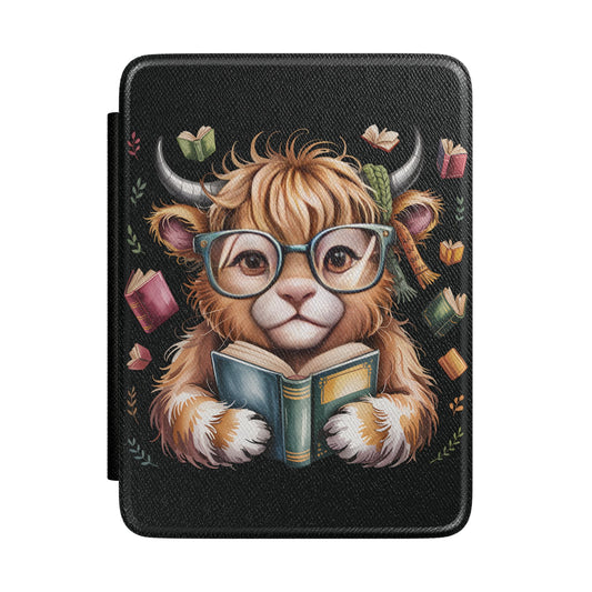 Bookish Highland Cow Kindle Case | Reading Glasses Illustration