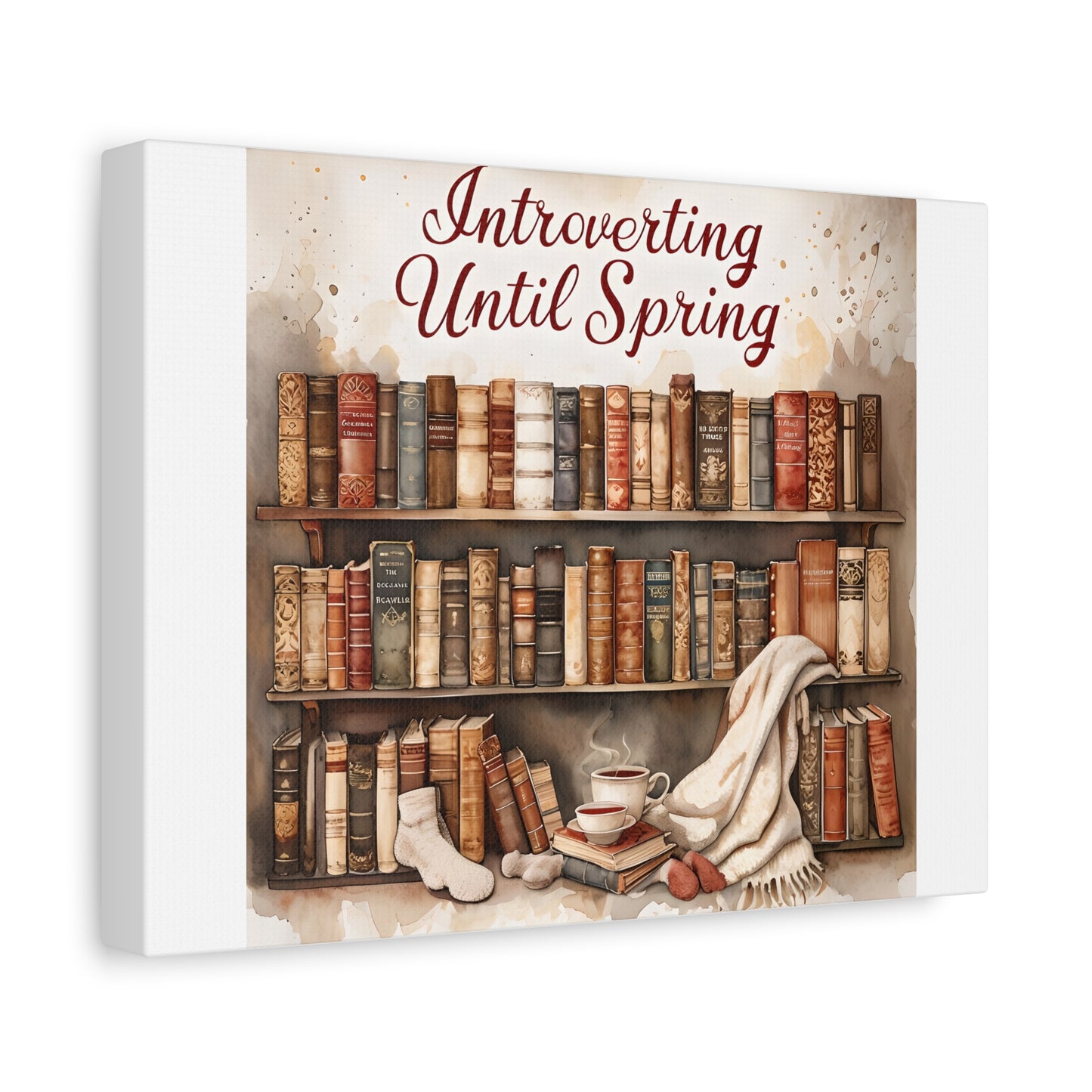 Cozy Wall Art, Introverting Until Spring Quote, Home Decor, Book Lover Gift, Spring Decor, Library Aesthetic