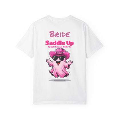 Bride Saddle Up Ghost T-shirt - Fun Unisex Tee for Weddings, Bachelorette Parties, Halloween, Unique Gift for Brides