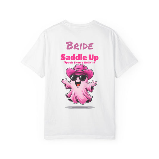 Bride Saddle Up Ghost T-shirt - Fun Unisex Tee for Weddings, Bachelorette Parties, Halloween, Unique Gift for Brides