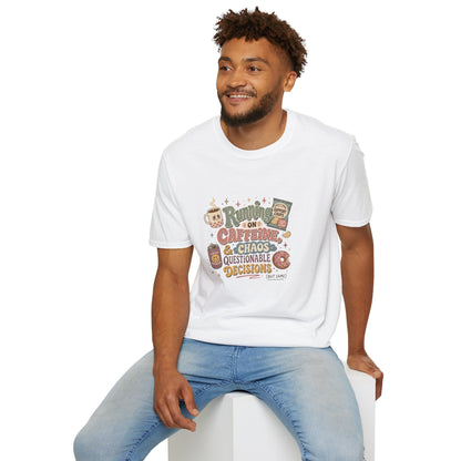 Running on Caffeine & Chaos T-Shirt | Coffee Mug Donut Illustration
