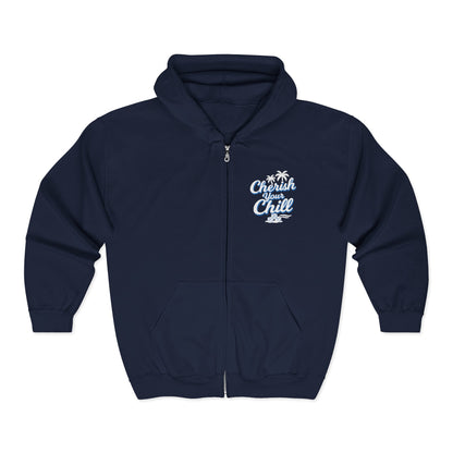 Cherish Your Chill Hoodie | Zip-Up Sweatshirt with Palm Tree Design