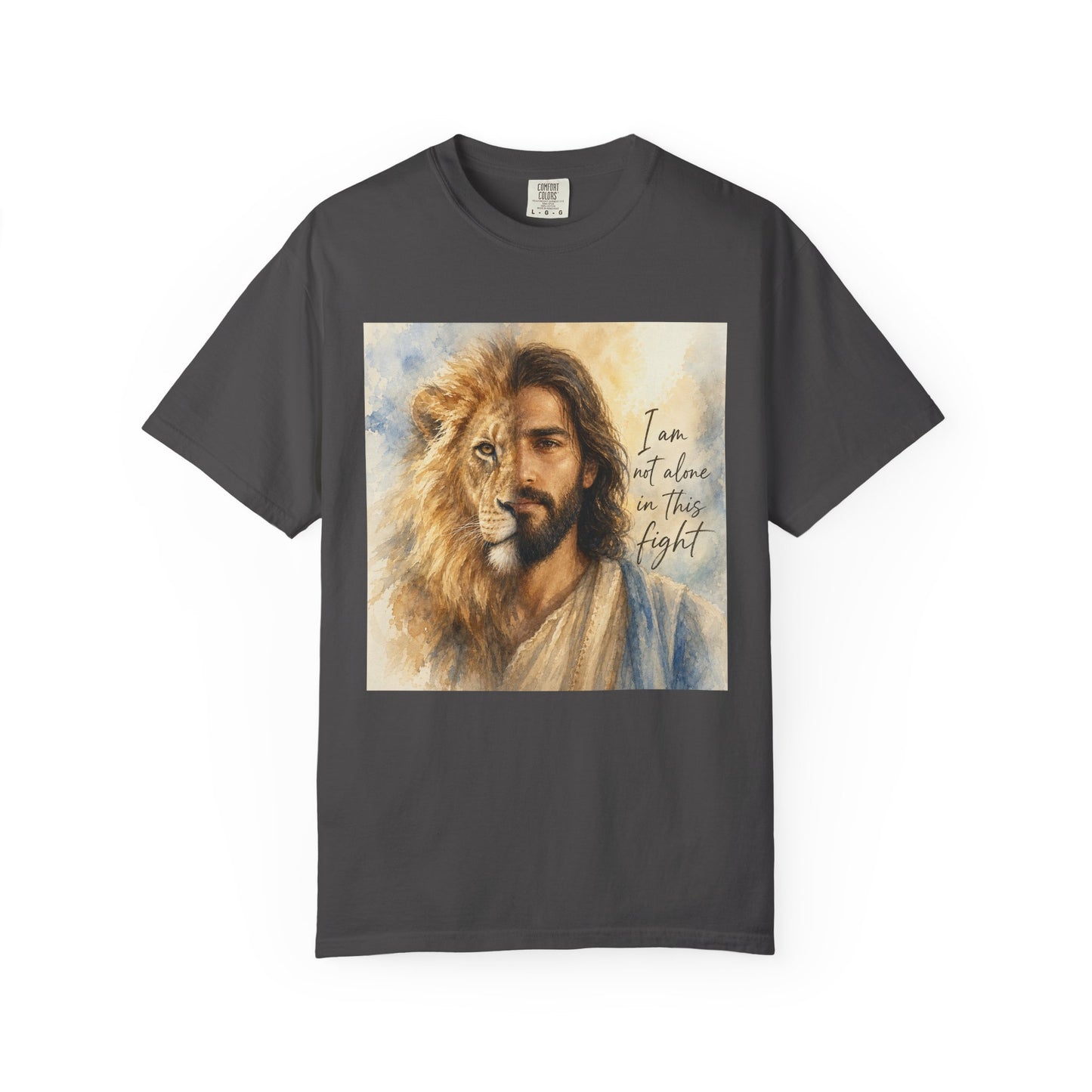 Jesus Lion Graphic T-Shirt — "I Am Not Alone in This Fight" Christian Faith Tee